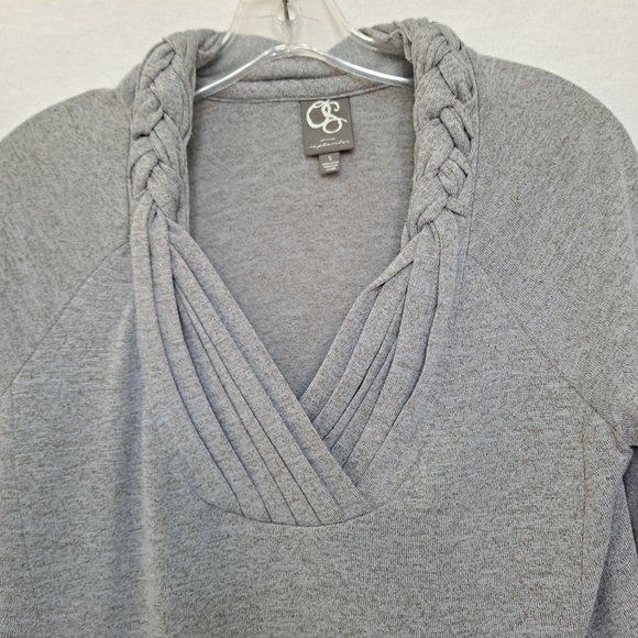 Anthropologie One September Heathered Gray Braided V-Neck Knit Long Sleeve Top S - Picture 6 of 8
